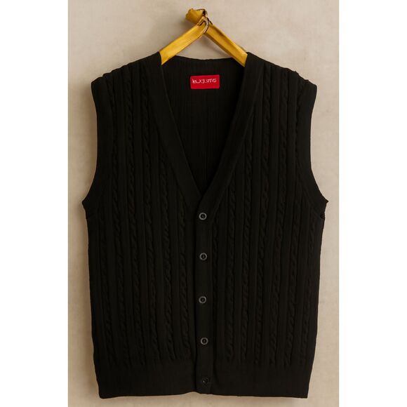 Kalspin Men’s Black Cable-Knit Vest – Size Medium, NWT - Picture 1 of 7